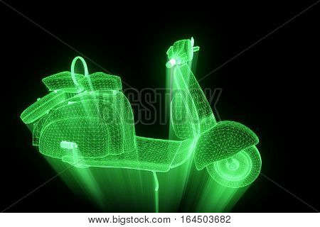 Motorroller in Hologram Wireframe Style. Nice 3D Rendering