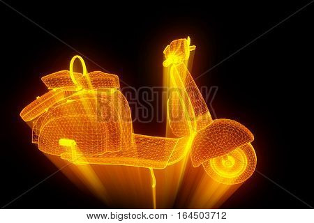 Motorroller in Hologram Wireframe Style. Nice 3D Rendering