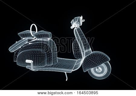 Motorroller in Hologram Wireframe Style. Nice 3D Rendering