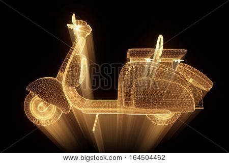 Motorroller in Hologram Wireframe Style. Nice 3D Rendering
