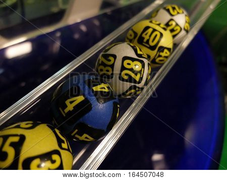Image of lottery balls during extraction of the winning numbers.