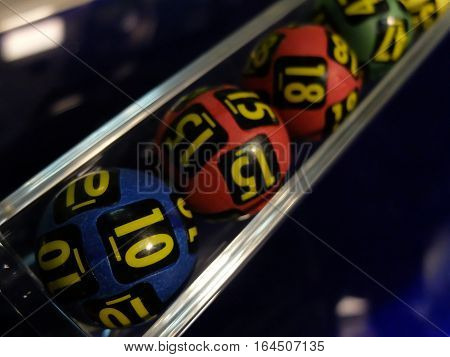 Image of lottery balls during extraction of the winning numbers.