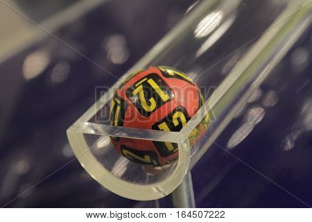 Image of lottery balls during extraction of the winning numbers.