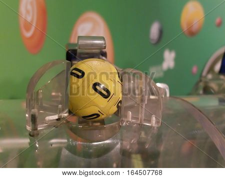 BUCHAREST ROMANIA - December 30 2015: Image of lottery balls during extraction of the winning numbers before the New Year.