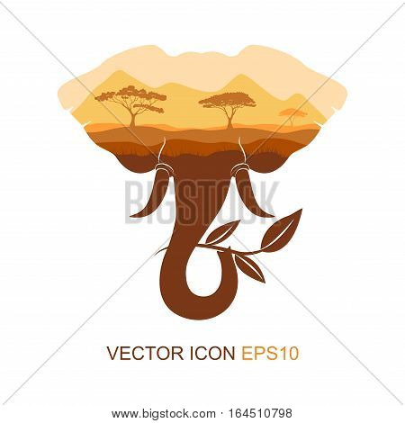 Elephant symbol. Silhouette of an elephant. Logo for tea. Flat icon. African nature.Vector illustration.