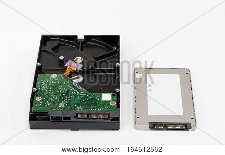 Internal Hard Drive And Solid State Drive Disk On White