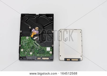 Internal Hard Drive And Solid State Drive Disk On White