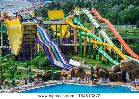 Aerial view at the biggest aquapark in Ukraine
