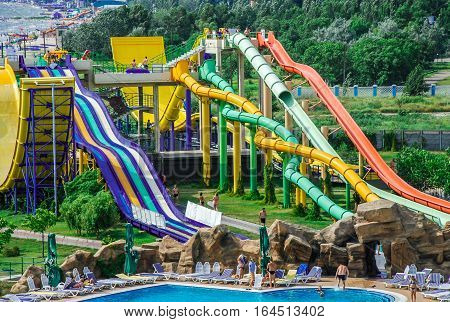 Aerial view at the biggest aquapark in Ukraine