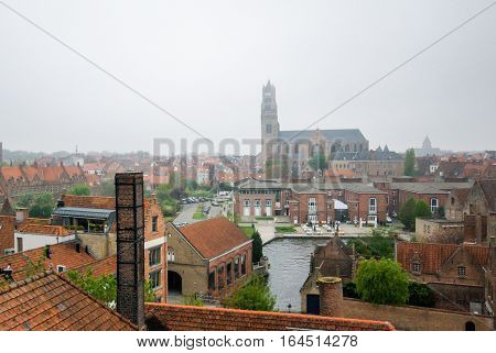 Aerial city view of Brugge Belgium Europe