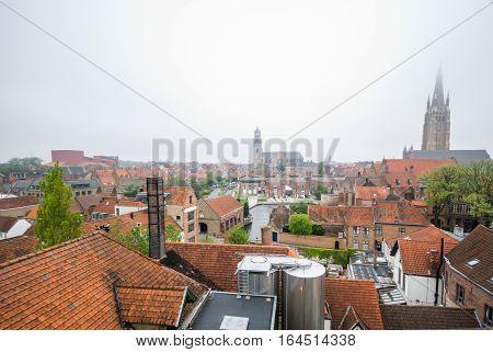 Aerial city view of Brugge Belgium Europe