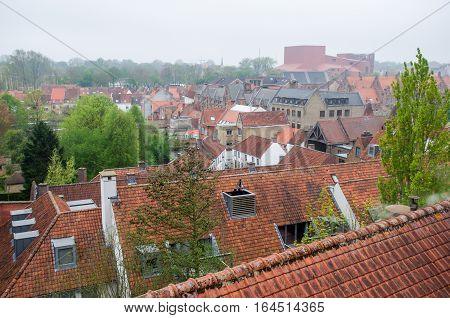 Aerial city view of Brugge Belgium Europe