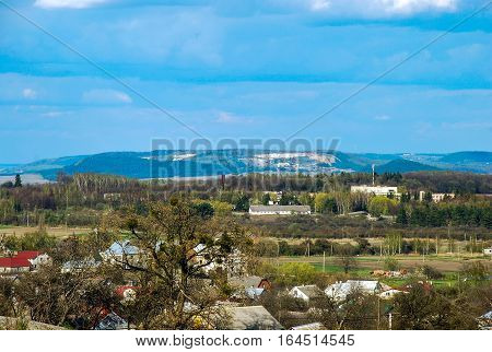 Aerial view at Pochayev town in the Ternopil Oblast (province) of western Ukraine