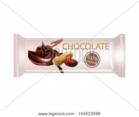Chocolate Bar with Nuts Isolated on white. Vector illustration