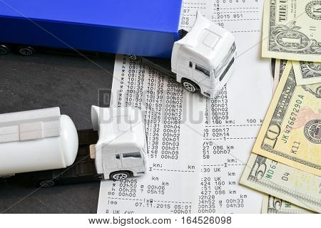Digital tachograph printed day shift with lorry and cash
