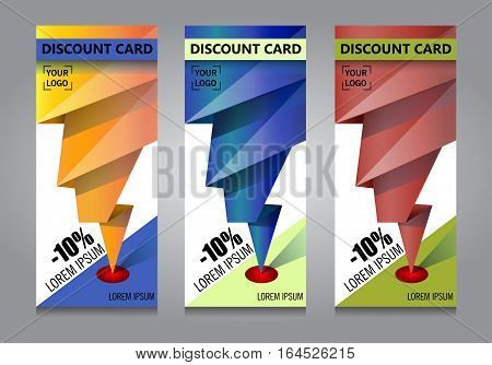 Vector design Banner backgrounds in three different colors. Discount card.