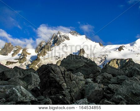Mountain landscape in the area of Mount Elbrus. The gorge Adyr-Su Russia