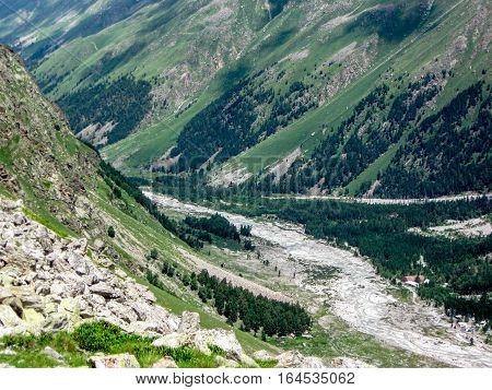Mountain landscape in the area of Mount Elbrus. The gorge Adyr-Su Russia