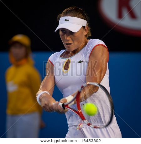 MELBOURNE - Januar 20: Samantha Stosur Australien in ihrer zweiten Runde Sieg über Vera Dushevina von