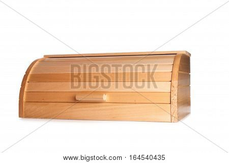 Ginger Cat's Paw Sticking Out Of A Wooden Bread Box. Isolated On White.