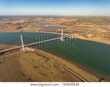 Bridge over the Guadiana River in Ayamonte Vila Realal Santo Antonio. Portugal