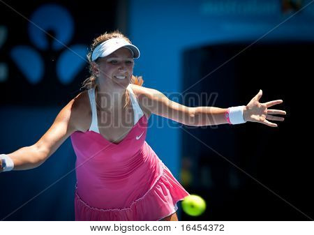 MELBOURNE - 23 gennaio: Victoria Azarenka della Bielorussia nella sua perdita quarto round a Li Na di Chinaa in 