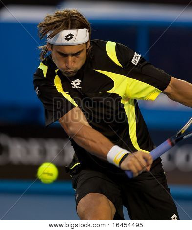 MELBOURNE - 26 januari: David Ferrer van Spanje in zijn kwartfinale winnen Rafael Nadal van Spanje in