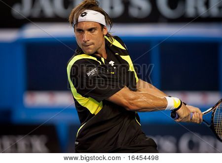 MELBOURNE - 26 januari: David Ferrer van Spanje in zijn kwartfinale winnen Rafael Nadal van Spanje in