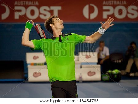 MELBOURNE - 28 januari: Andy Murray van Groot-Brittannië in zijn semi-definitieve overwinning tegen David Ferrer van Spa
