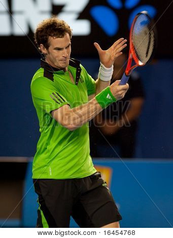 MELBOURNE - 28 januari: Andy Murray van Groot-Brittannië in zijn semi-definitieve overwinning tegen David Ferrer van Spa