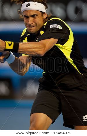MELBOURNE - 26 januari: David Ferrer van Spanje in zijn kwartfinale lwin over Rafael Nadal van Spanje  