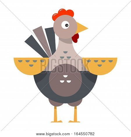 Cartoon funny chicken. Farm bird. Flat style. Vector illustration isolated on white background.