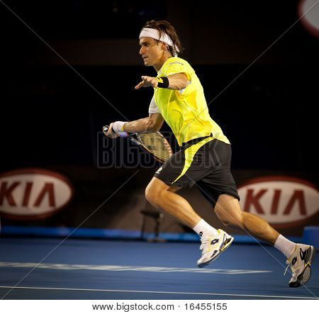 MELBOURNE - 28 januari: David Ferrer van Spanje in zijn halve finale verlies aan Andy Murray van Groot-Brittannië