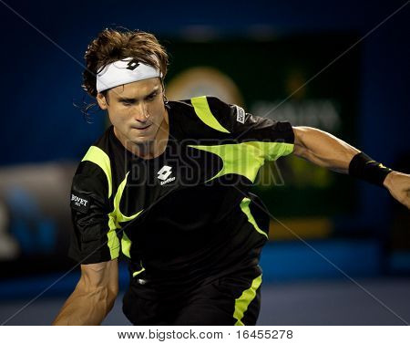 MELBOURNE - 28 januari: David Ferrer van Spanje in zijn halve finale verlies aan Andy Murray van Groot-Brittannië