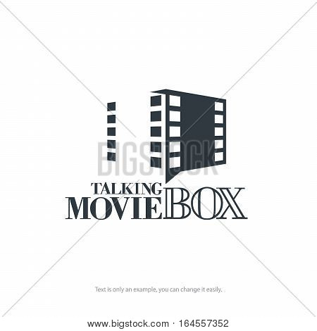 Vector logo template. Movie box with filmstrip. Minimal design.
