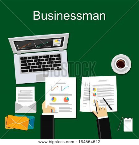 Working businessman concept. Accountant or business analyst illustration for web banner, web element, or graphic element