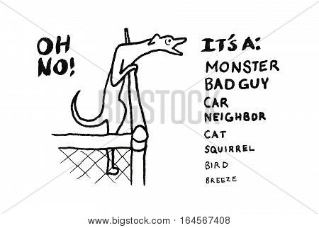 Bark Bark: Illustration of a dog barking at anything from monsters to a slight breeze.