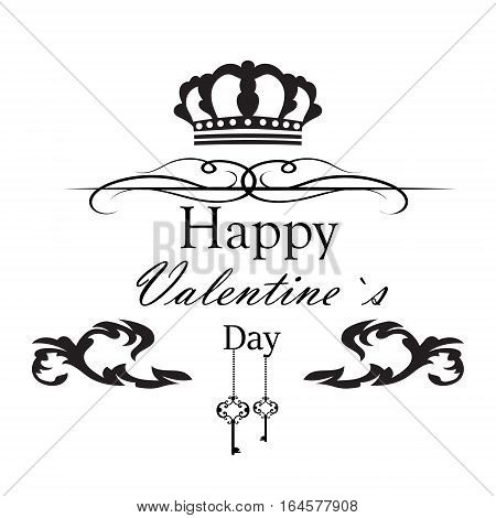 Valentin`s day greeting card template in black and white colors