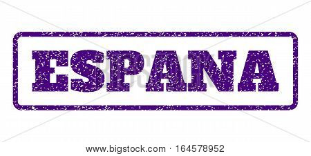 Indigo Blue rubber seal stamp with Espana text. Vector message inside rounded rectangular banner. Grunge design and scratched texture for watermark labels. Horisontal sign on a white background.