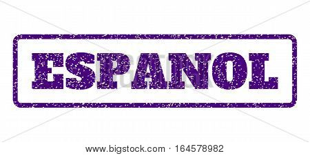 Indigo Blue rubber seal stamp with Espanol text. Vector message inside rounded rectangular frame. Grunge design and scratched texture for watermark labels. Horisontal sign on a white background.