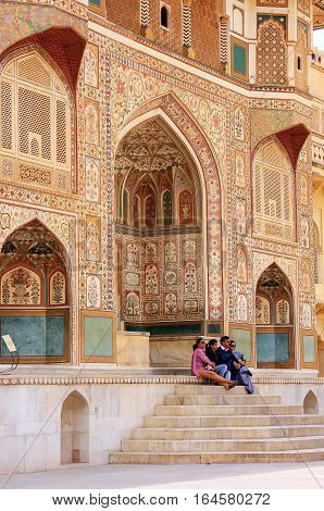 Amber, India - March 1: Unidentified People Sit At Ganesh Pol In Amber Fort On March 1, 2011 In Ambe