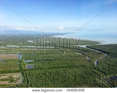 Shore and sea shooting from helicopter, brid eye view