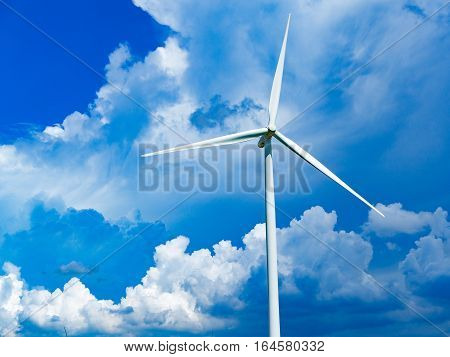 Wind turbine and Beautiful Blue Sky background