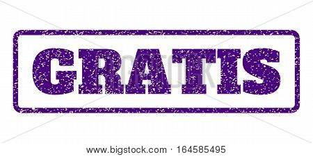 Indigo Blue rubber seal stamp with Gratis text. Vector tag inside rounded rectangular frame. Grunge design and unclean texture for watermark labels. Horisontal sign on a white background.