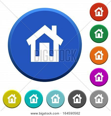Home round color beveled buttons with smooth surfaces and flat white icons