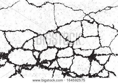 Vector grunge texture. Abstract cracky background, old damaged asphalt road. Overlay illustration over design to create grungy vintage effect and depth. For posters, banners, retro and urban designs.