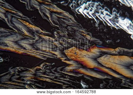 Crystals of Erythritol under the microscope. Erythritol is a sweetener for food.