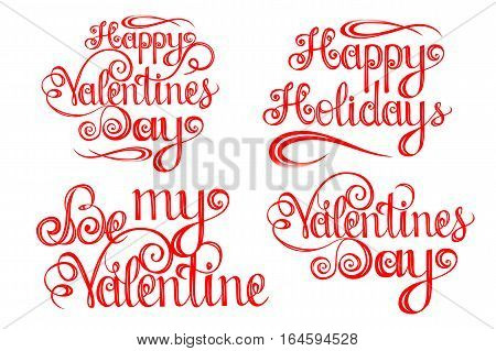 Set of Happy ValentinesDay Lettering design elements for cards prints and more. Vector illustration.