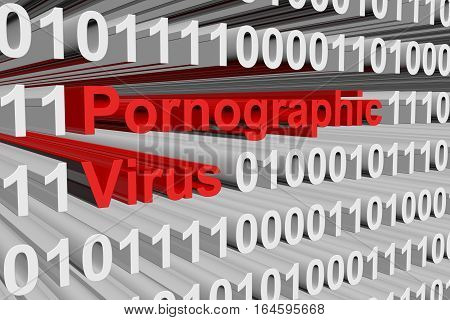 Pornographic virus in a binary code, 3D illustration
