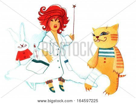 Child playing doctor on a white background